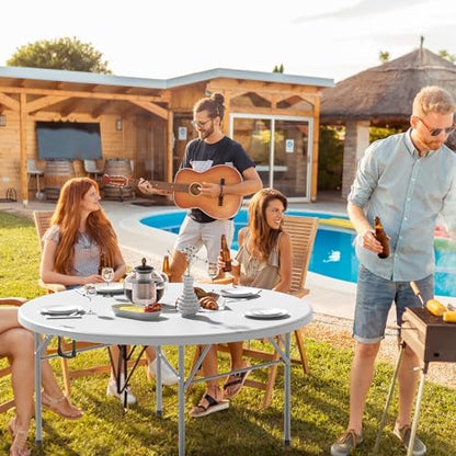 VINGLI White 5 FT Round Bi-Folding Commercial Table, 60 inch Portable Plastic Dining Card Table for Kitchen Party Wedding Event, 2-Pack