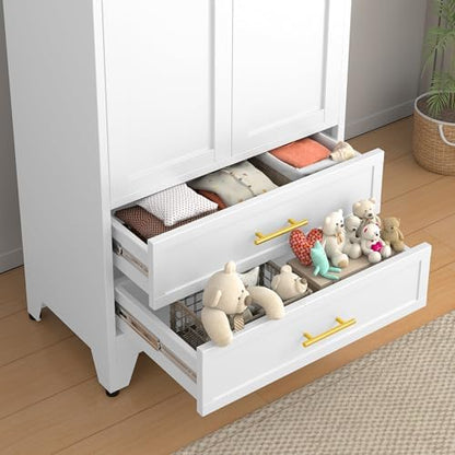 RIETERN Metal Armoire Wardrobe Closet, 71" Tall White Bedroom Closet