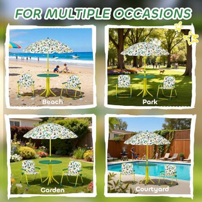Qaba Kids Picnic Table and Chair Set Outdoor Monkey and Giraffe Green