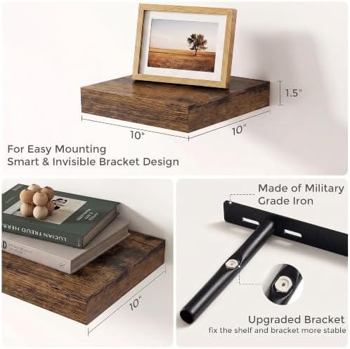 Dreamland 10 Inch Floating Shelves for Wall, Set of 3, Brown