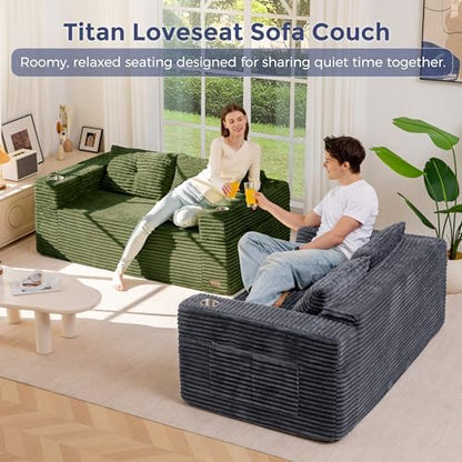 MAXYOYO 63" Boneless Loveseat Sofa Couch for Small Spaces, Mini Love Seat Floor Couch with Cup Holders and Pillows, 2-Seater Upholstered Cloud Couch for Bedroom Apartment, No Assembly Required