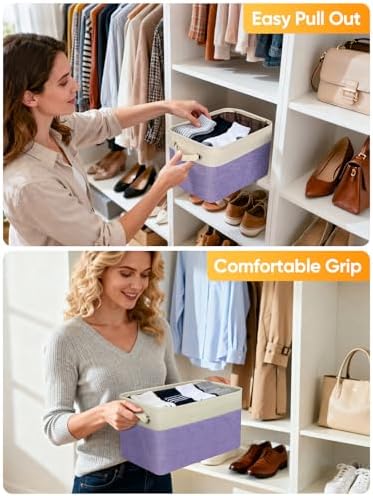 BALEINE 4 Pack Fabric Closet Storage Bins for Shelves, Linen Closet Organizers and Storage, Decorative Baskets for Organizing, Shelf, Clothes, Home, Office (Lavender, 17''x13''x10.5'')
