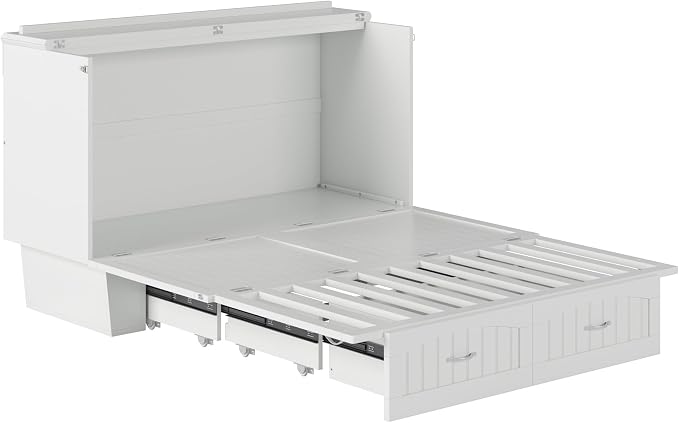 AFI, Nantucket Queen Murphy Bed Chest with Mattress, Storage Drawer and Built-In USB Charger, White