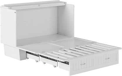 AFI, Nantucket Queen Murphy Bed Chest with Mattress, Storage Drawer and Built-In USB Charger, White