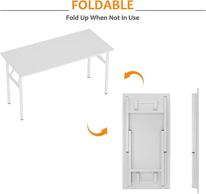 Need Folding Desk, 54 inch Large Computer Desk for Home Office, No Install Needed Study Student Writing Table Desk Workstation, White