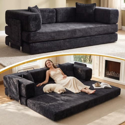 79" Futon Sleeper Sofa Bed, Boneless Couch for Living Room，Black