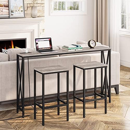 MAHANCRIS Bar Stools, Set of 2 Bar Chairs, Kitchen Breakfast Bar Stools with Footrest, 25.8" Dining Stools, Rectangular Industrial Bar Chairs, for Dining Room, Kitchen, Greige BAHG0101Z