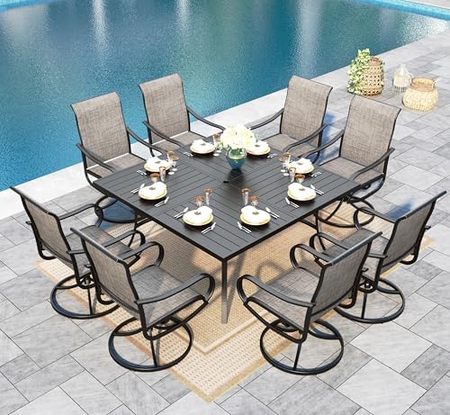 Sophia & William Outdoor Dining Set for 8 w/Square Metal Table, Brown