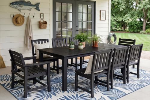 Perli™ 9-Piece Outdoor Dining Set, All-Weather HDPE Patio Furniture with 8 Ergonomic Chairs & Large Table, Built-in Umbrella Hole, UV-Resistant Set for Backyard, Deck, Poolside, Black