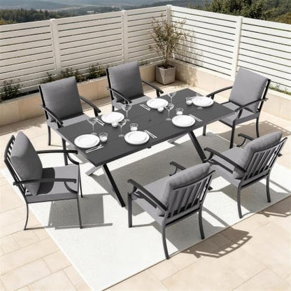 7 PCS Outdoor Patio Dining Set,Patio Table and Chairs Metal Outdoor Patio Furniture Set with Umbrella Hole,Dining Table Set with 6 Chairs for Deck,Backyard and Garden,Grey