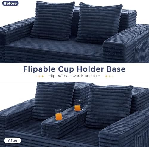 MAXYOYO Sofa Bed, 64-Inch Boneless Loveseat with 2 Cup Holders