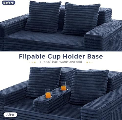 MAXYOYO Sofa Bed, 64-Inch Boneless Loveseat with 2 Cup Holders