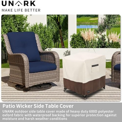 Patio Wicker Side Table Cover, Suitable for 3-Piece Outdoor Wicker Patio Bistro Set Side Table, Waterproof Square Patio Small Side Table Cover 22 W x 22 D x 18 H inches Beige and Brown