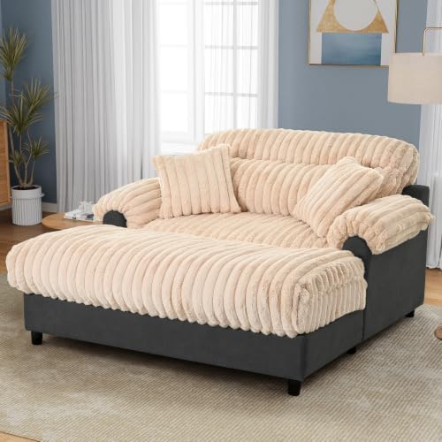 Merax 62" Oversized Chaise Lounge Chair with 2 Throw Pillows (Champagne)