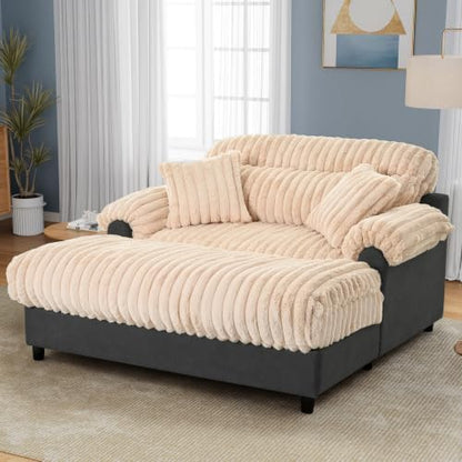 Merax 62" Oversized Chaise Lounge Chair with 2 Throw Pillows (Champagne)