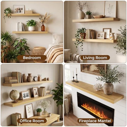 Dreamland 48 Inch Floating Shelves for Wall, Set of 2, Oak