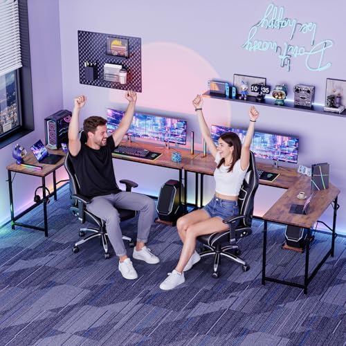 DUMOS 66" L Shaped Gaming Computer Desk, Sturdy Corner Table