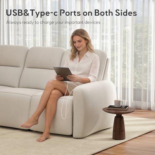Bonzy Home Power Recliner Loveseat Sofa, Overstuffed Reclining Couch with USB and Type-c Charge Ports, Recliner Love Seat Couches for Living Room, Home Theater, RV (Beige, Fabric)
