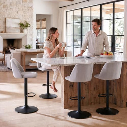COLAMY Adjustable Upholstered Bar Stools Set of 4,360° Swivel Counter Height Chairs with Soft Cushioned Seat & Stable Metal Base for Kitchen Island,250 LBS Capacity,Easy Assembly,Grey