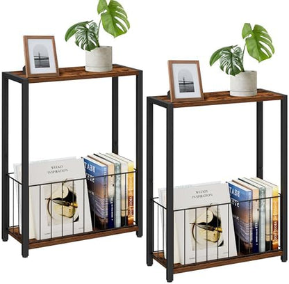 Homleke Narrow Side Tables Set of 2 with Magazine Holder, Skinny End Tables