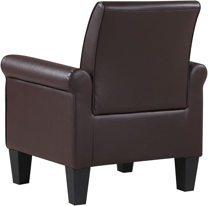 Pu Leather Accent Chair Set of 2, Overstuffed Mid Century Modern Living Room Chairs Upholstered Comfortable Reading Chair Fake Leather Armchair for Bedroom, Office -Brown