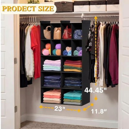 5 Tier Hanging Closet Organizer, 14 Compartments Dual Row Storage, Black