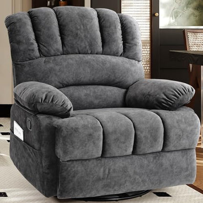 COOSLEEP Oversized Manual Swivel Rocker Recliner Chair, Extra Wide Glider Rocker Recliner for Big and Tall, Overstuffed Lazy Recliner Chair with High Back, Single Sofa Chair for Living Room(Dark Gray)