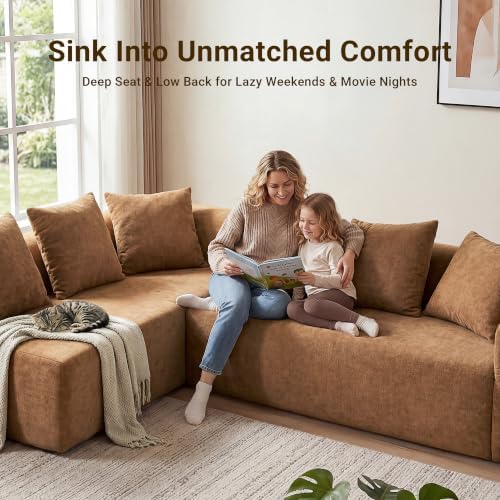 Claiks 142" Cloud Boneless Couch, Modular Sectional, Brown