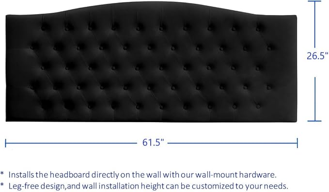24KF Upholstered Tufted Button Wall Mounted Velvet Headboard,Comfortable Fashional Headboard Queen/Full Size,6058-Q-Black