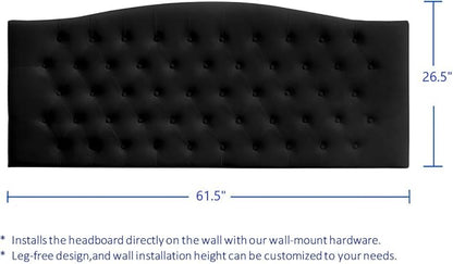 24KF Upholstered Tufted Button Wall Mounted Velvet Headboard,Comfortable Fashional Headboard Queen/Full Size,6058-Q-Black