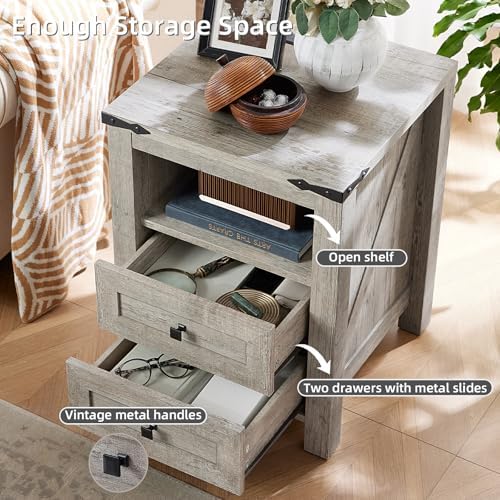 Joaxswe Nightstands Set of 2 with Charging Station and 2 Drawers, Farmhouse