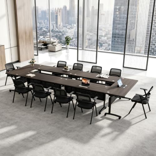 Folding Conference Room Tables with Wheels, Walnut 2Pack Training Tables