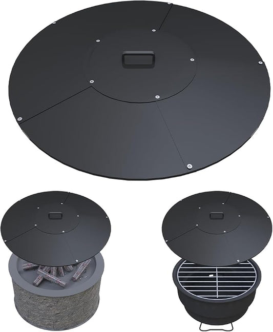 32" Round Fire Pit Lid Fits for Bonfire Pits up to 30", Metal Cover with Handle, All-Weather Resistance Outdoor Firepit Accessory, Smokeless Fire Pit Cover for Fire Tables