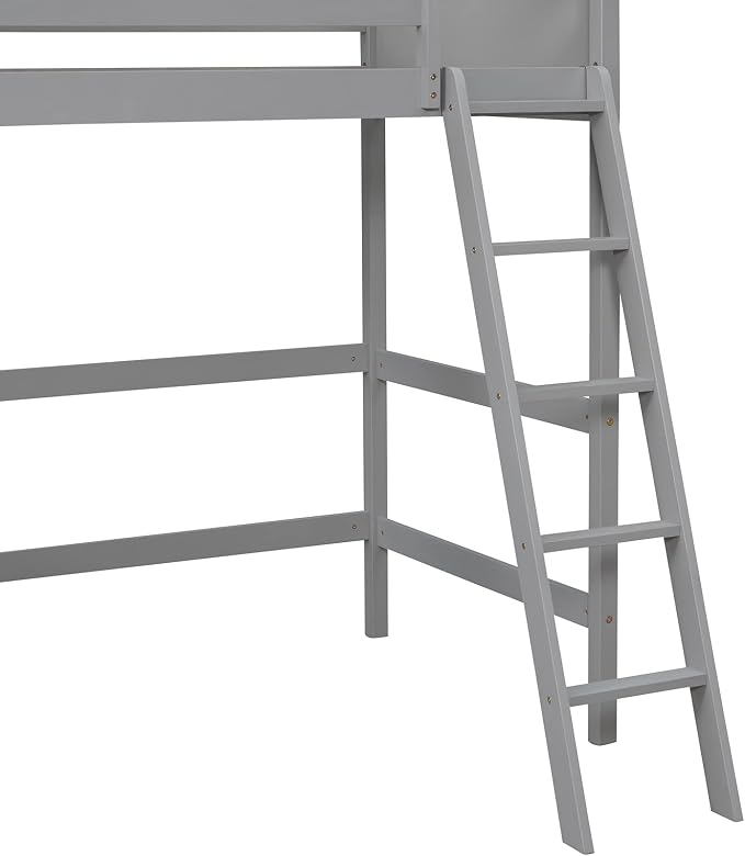 Ball & Cast Solid Wood Twin Size Loft Bed,Loftkbed w/Ladder and Full-Length Guardrails,Slat Support,No Box Spring Needed,Space Saving,Slat Support,Bedframe for Child's Bedroom,Gray