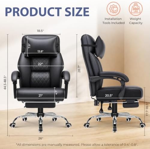 GTPLAYER Big and Tall Office Chair Heavy Duty Ergonomic Gaming Chair Black