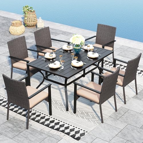 Sophia & William 7-Piece Patio Dining Set, Metal Table, PE Wicker Chairs