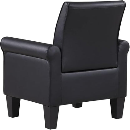 Faux Leather Accent Chair Set of 2, Mid Century Modern Living Room Chair, Upholstered Comfortable PU Leather Armchair for Bedroom, Office or Waiting Areas-Black