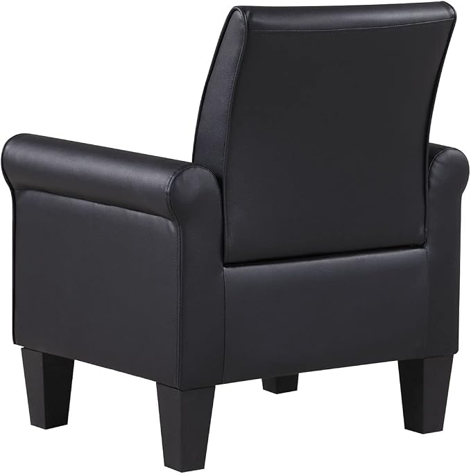 Modern Faux Leather Accent Chair, Upholstered Living Room Armchairs Comfy Single Sofa Chair for Bedroom, Waiting Room-Black