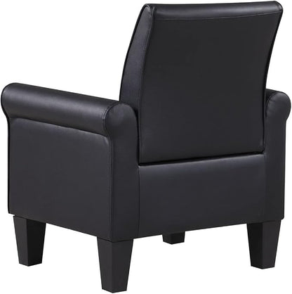 Modern Faux Leather Accent Chair, Upholstered Living Room Armchairs Comfy Single Sofa Chair for Bedroom, Waiting Room-Black