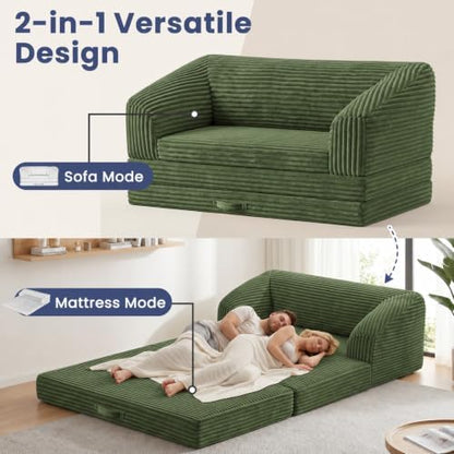 Convertible Sofa Bed, 2 in 1 Trifolding Boneless Couch Bed Green