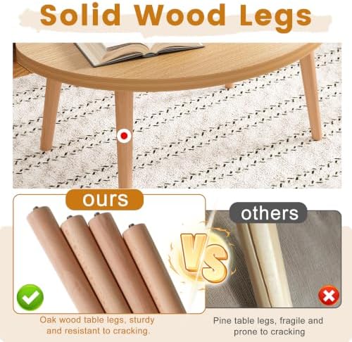 Small Coffee Table, Oval Coffee Table for Small Space 23.6"L Kidney Natural