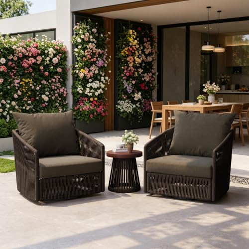 3 Pieces Outdoor Swivel Chairs Wicker Patio Bistro Set with Coffee Table