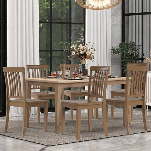 COLAMY Wooden Dining Room Chairs Set of 6, Spindle High Back Windsor Kitchen Side Chair, Farmhouse Dining Chairs for Kitchen, Dining Room, Light Brown