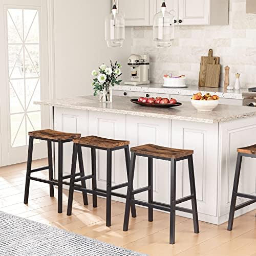 HOOBRO Bar Stools, Set of 2 Bar Chairs, 23.6 Inch Saddle Stools, Kitchen Counter Seat with Footrests, Industrial Barstools for Dining Room, Kitchen, Counter, Rustic Brown and Black BF02MD01