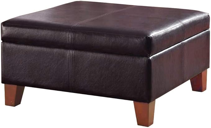 HomePop 28" Faux Leather Square Storage Ottoman - Distressed Brown