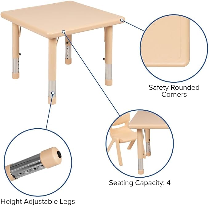 Flash Furniture Wren 24" Square Natural Plastic Height Adjustable Activity Table