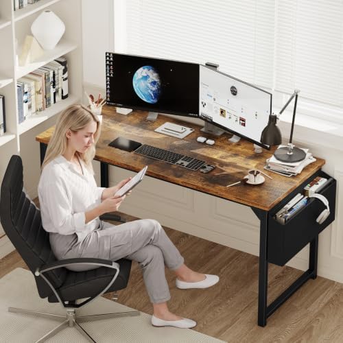 DUMOS 63" Computer Desk Home Office Desk, Gaming Desks, Dark Brown
