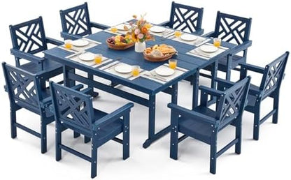 10 Piece HDPE Outdoor Dining Set for 8, Patio HDPE Furniture Set with 2 Table and Umbrella Hole, Outdoor Table and Chairs for Garden, Poolside, Backyard, Deck