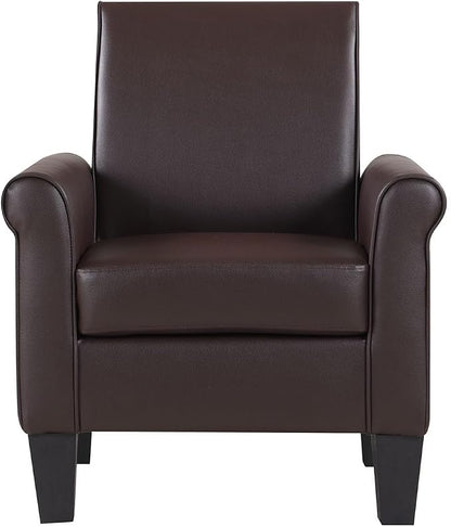 Modern Faux Leather Accent Chair, Upholstered Living Room Armchairs, Comfy Winged Arm Single Sofa Chair for Bedrom, Apartment, Office, Espresso
