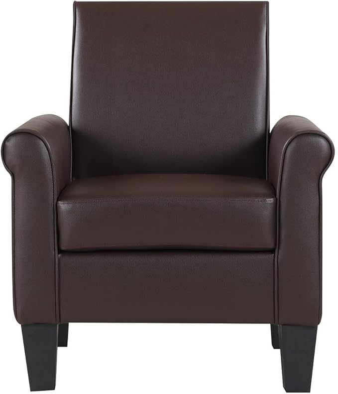 Pu Leather Accent Chair Set of 2, Overstuffed Mid Century Modern Living Room Chairs Upholstered Comfortable Reading Chair Fake Leather Armchair for Bedroom, Office -Brown